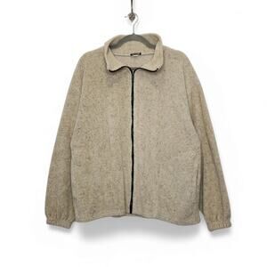 Vintage 90s Fleece Full Zip Cream White USA Made Large Grunge Streetwear Sweat